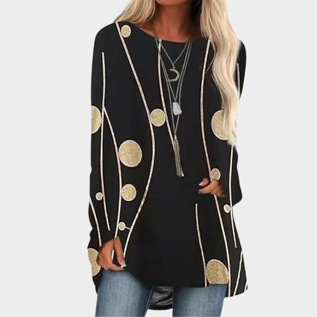 Winter Women’s Long Sleeve T-Shirt - Round Neck, Loose Fit, Printed Top (Green/Red, Brown/Blue, and More)
