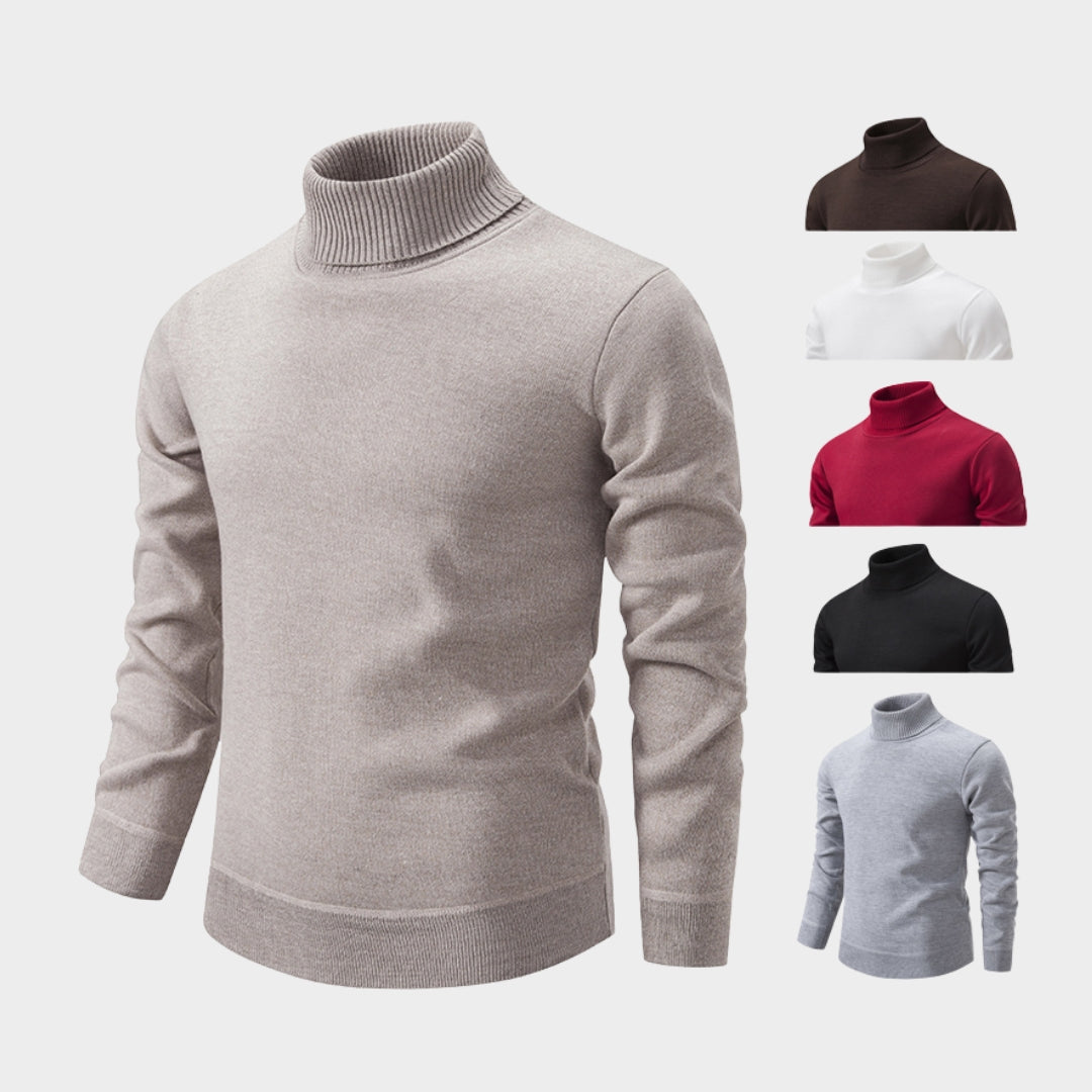 Men’s Turtleneck Sweater - Solid Color Slim Fit Casual Knitwear, Warm Winter Sweater, Black, Navy, White, and More