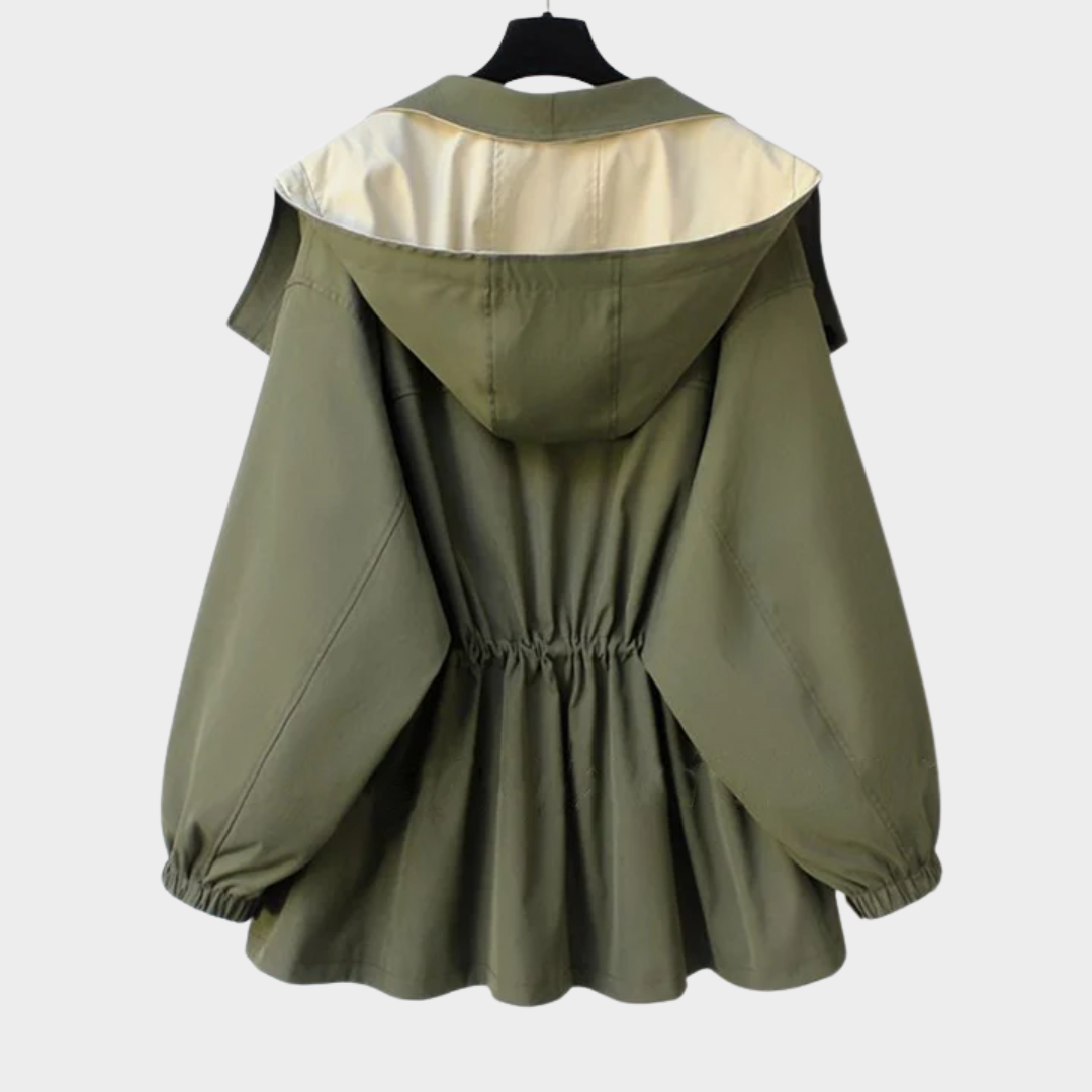 Women’s Windbreaker Jacket – Waterproof and Windproof Mid-Length Coat with Drawcord Waist and Double Layer Design – Multiple Colours