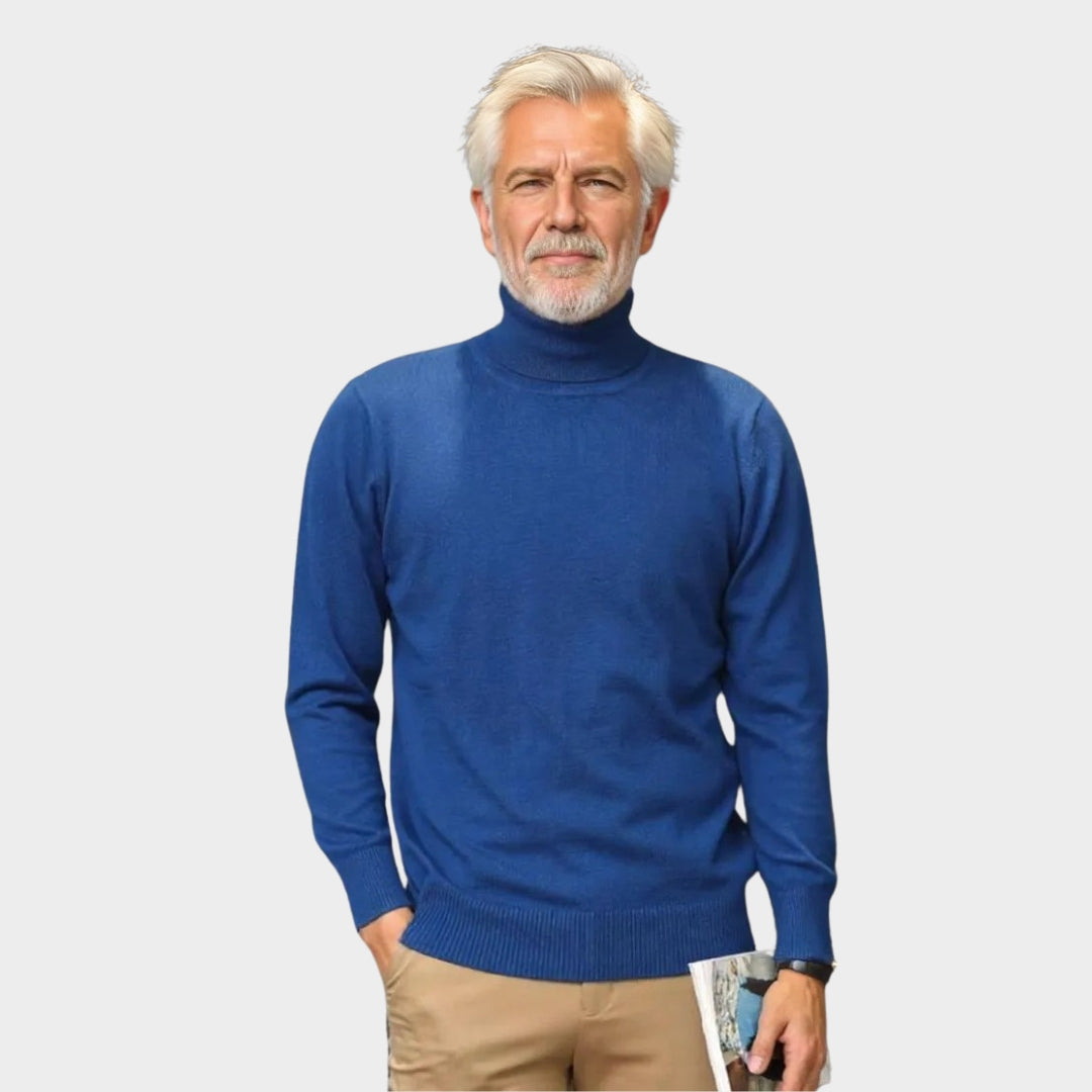 Men's Turtleneck Cashmere Cotton Blend Pullover Sweater – Fall/Winter, Yellow/Blue/Black/and More
