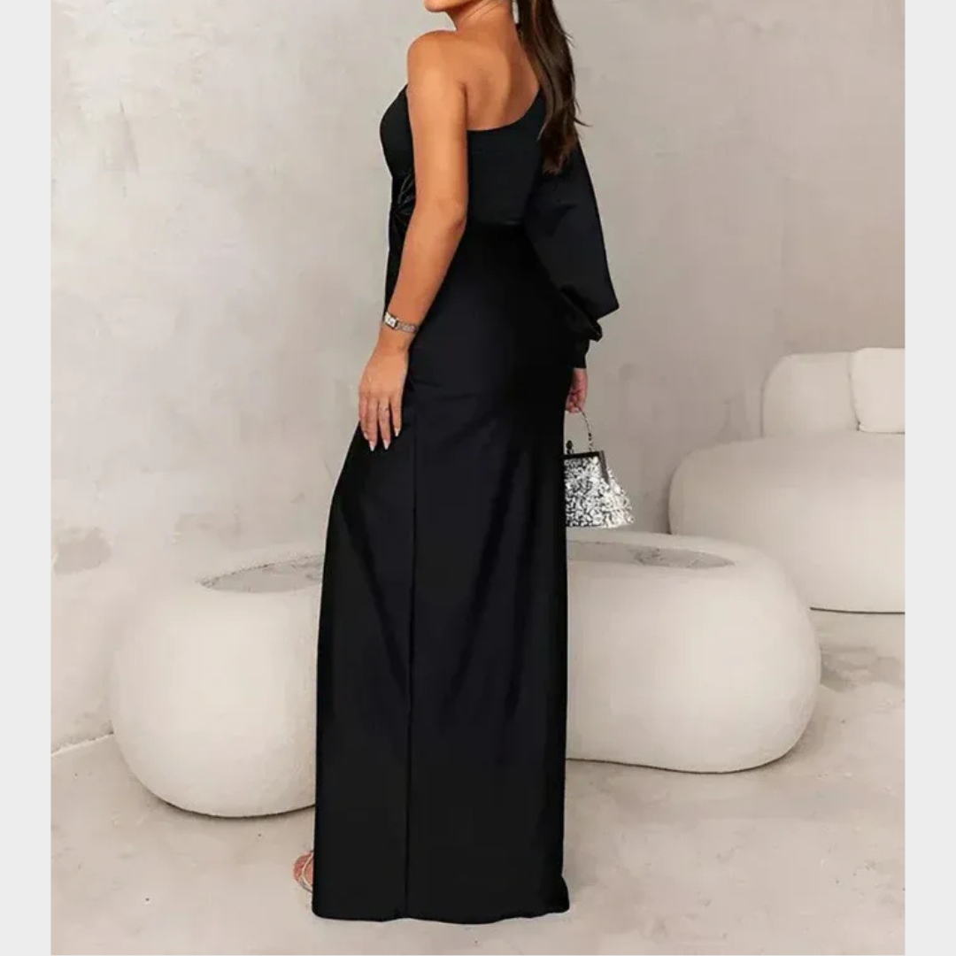 Women’s Evening Dress – One Shoulder Maxi with Open Sleeve and Relaxed Fit – Silky Fabric – Multiple Colours