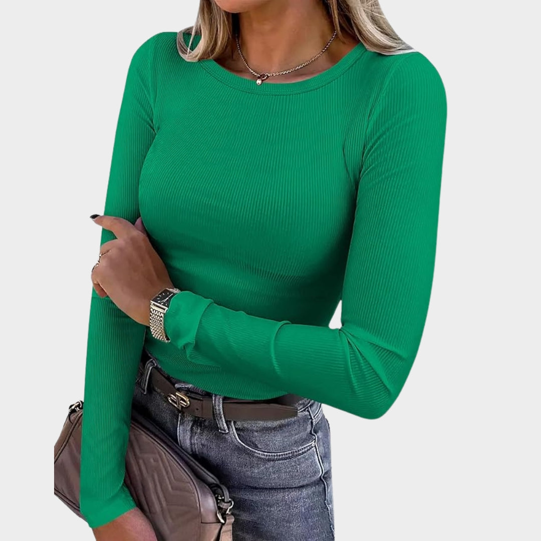 Women's Long-Sleeve Ribbed Knit Top - Crewneck - Slim Fit Basic Tee - Casual & Versatile - Multiple Colours