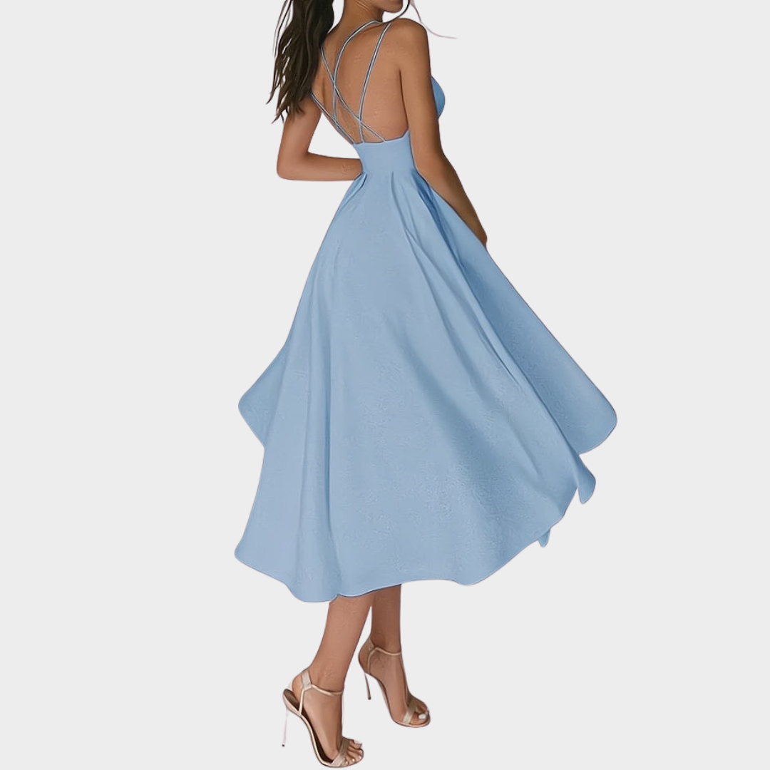 Women's Spaghetti Strap Midi Dress – V-Neck Backless – Elegant Party Dress – Multiple Colours