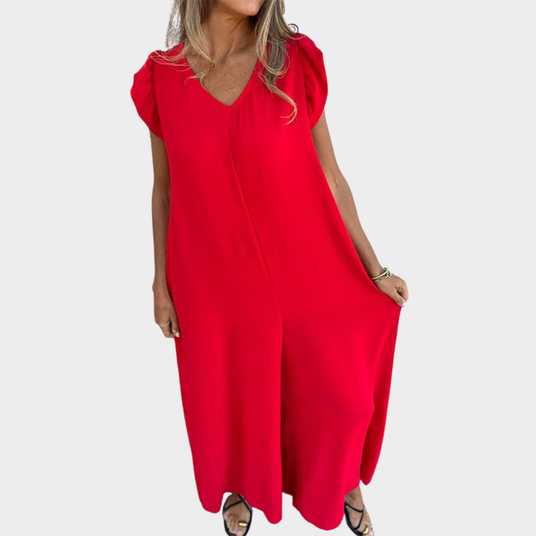 Women's Jumpsuit – V-Neck – Short Sleeve – Ruffle Detail – Leopard Print – Multiple Colours