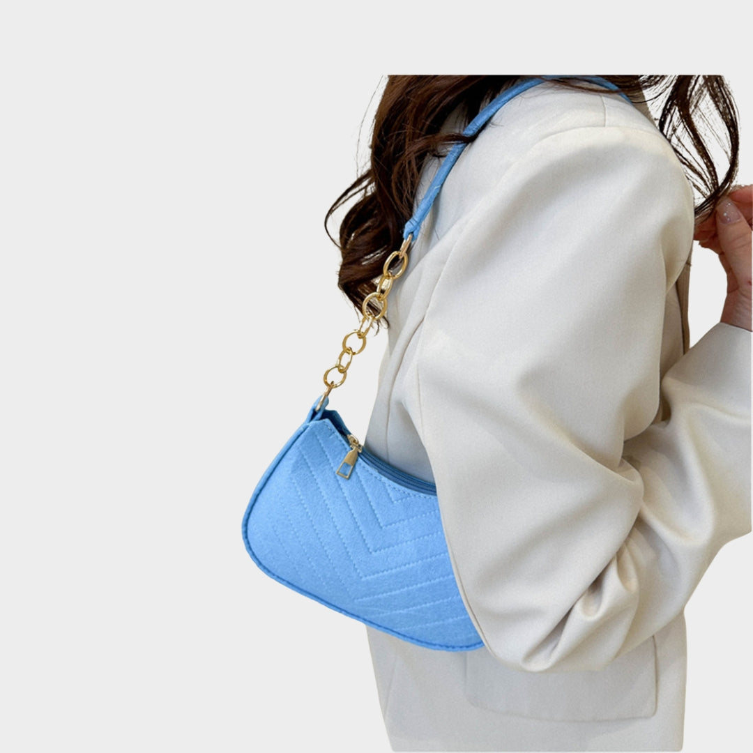 Women’s Felt Mini Shoulder Bag - Casual Lightweight Handbag with Chain in Solid Colors