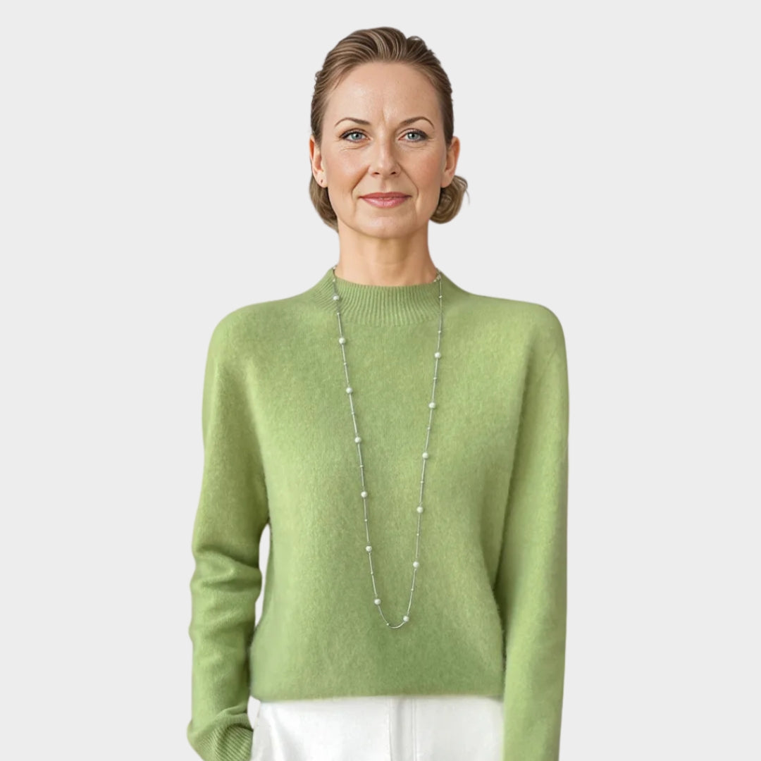 Women’s Fall Winter Merino Wool Sweater – Mock Collar Pullover, Multiple Colors