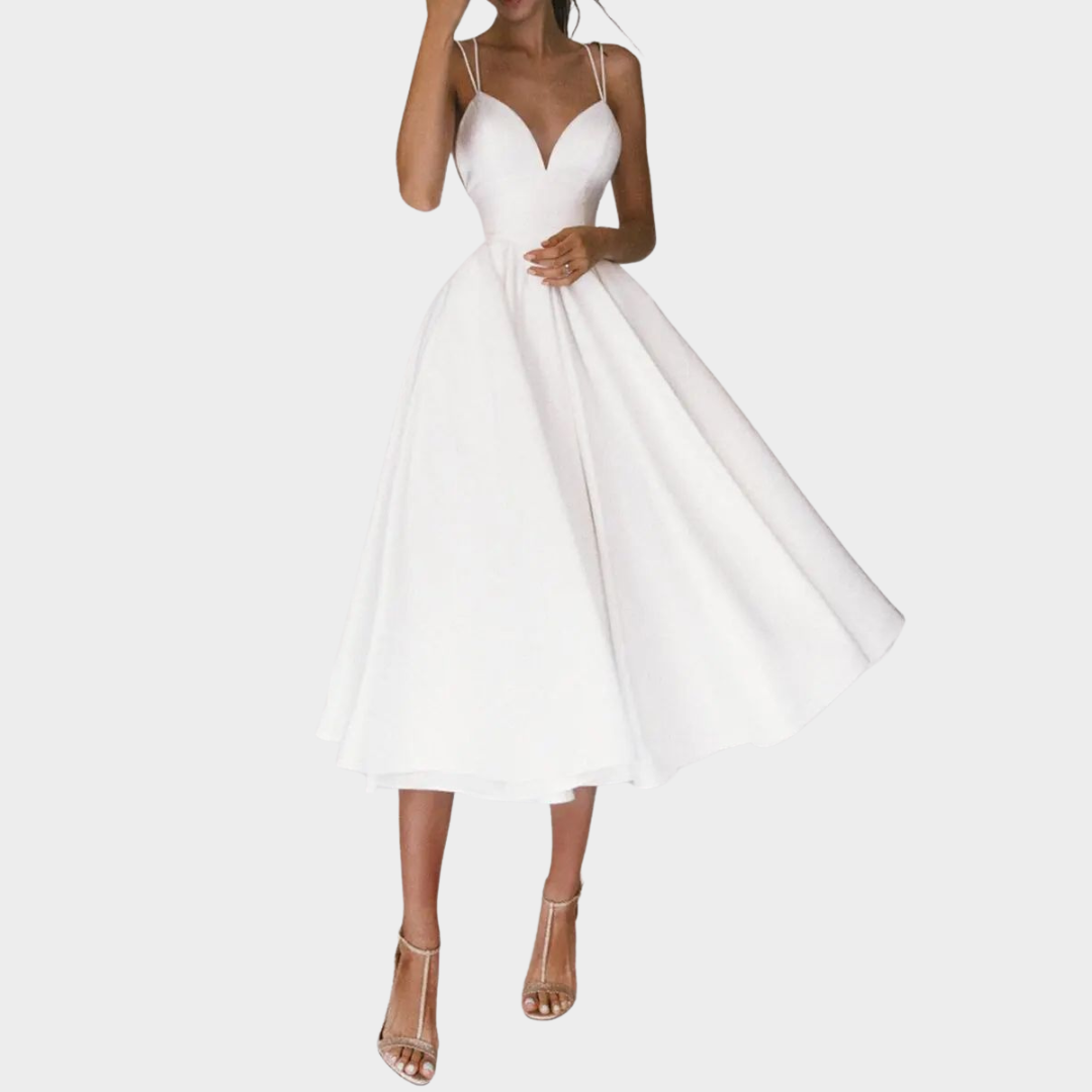 Women's Spaghetti Strap Midi Dress – V-Neck Backless – Elegant Party Dress – Multiple Colours