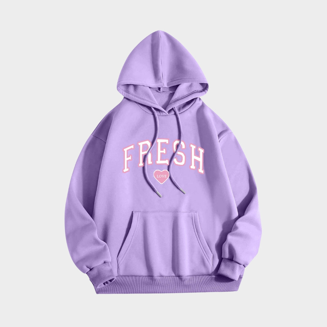 Printed Crew Neck Hoodie - Women’s Long Sleeve Hooded Sweatshirt in Multiple Colors (Black, Beige, Navy, and More)