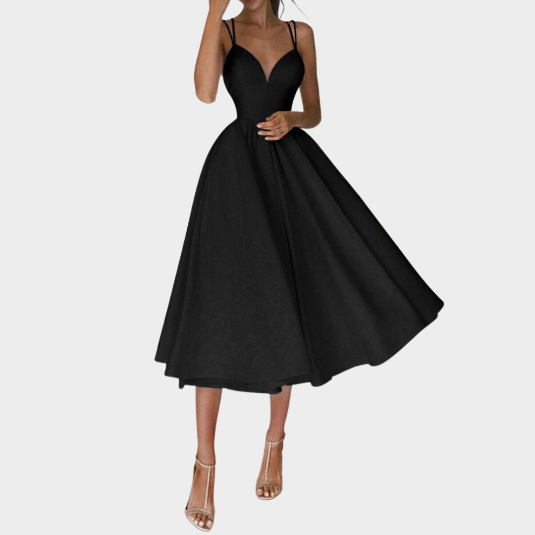 Women's Spaghetti Strap Midi Dress – V-Neck Backless – Elegant Party Dress – Multiple Colours