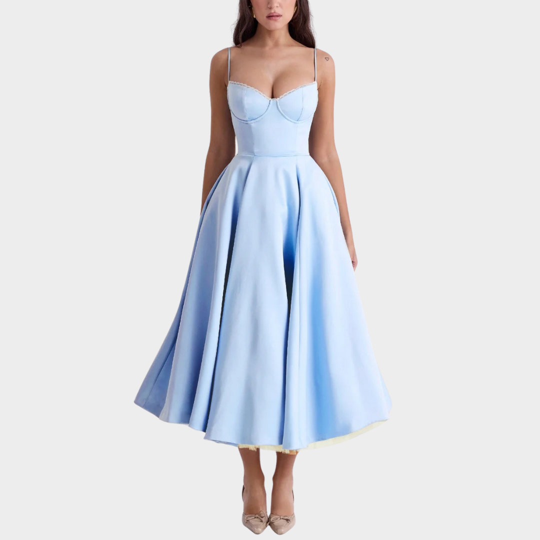 Women’s Puffy Dress – V Neck Sleeveless Design – Suspender Straps – Solid Colour – Elegant Contoured Fit – Multiple Colours