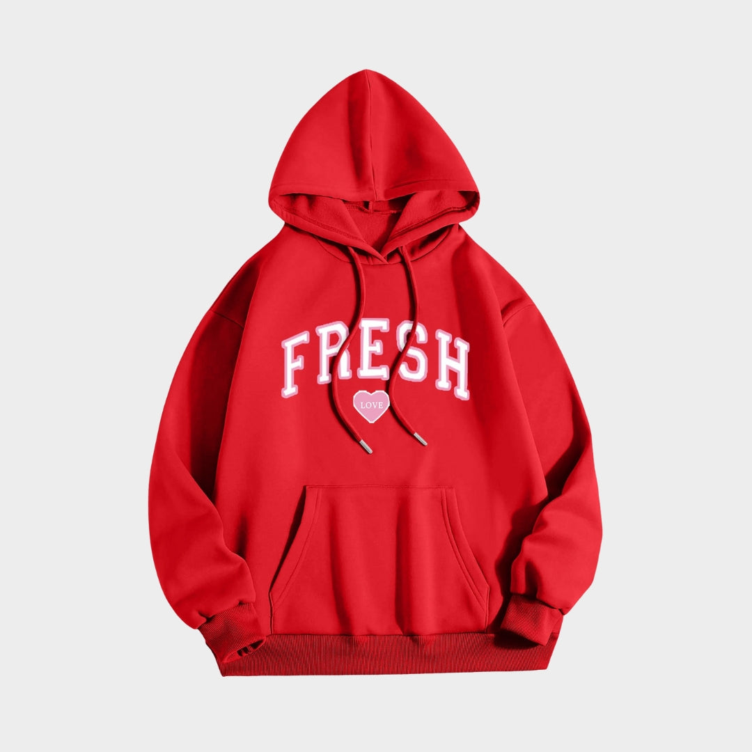 Printed Crew Neck Hoodie - Women’s Long Sleeve Hooded Sweatshirt in Multiple Colors (Black, Beige, Navy, and More)