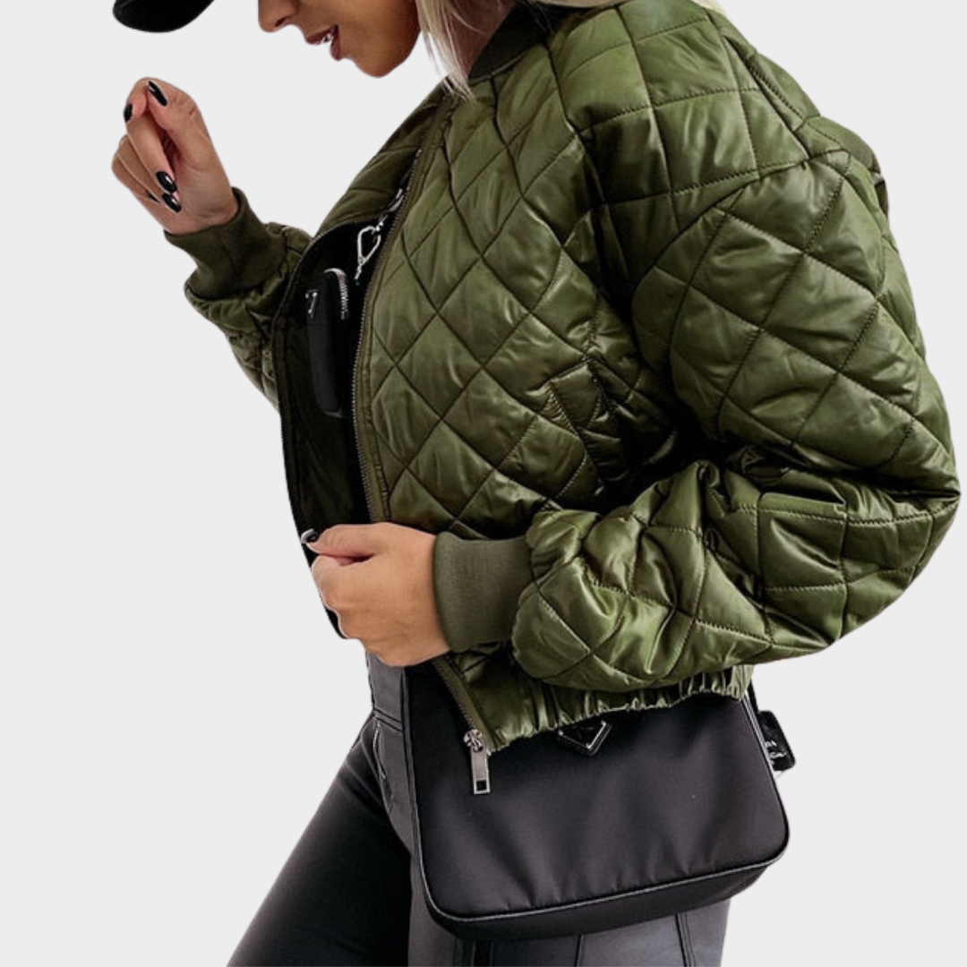 Women's Quilted Puffer Jacket – Short MA1 Style – Sequin Angel Wings – Warm & Stylish – Multiple Colours