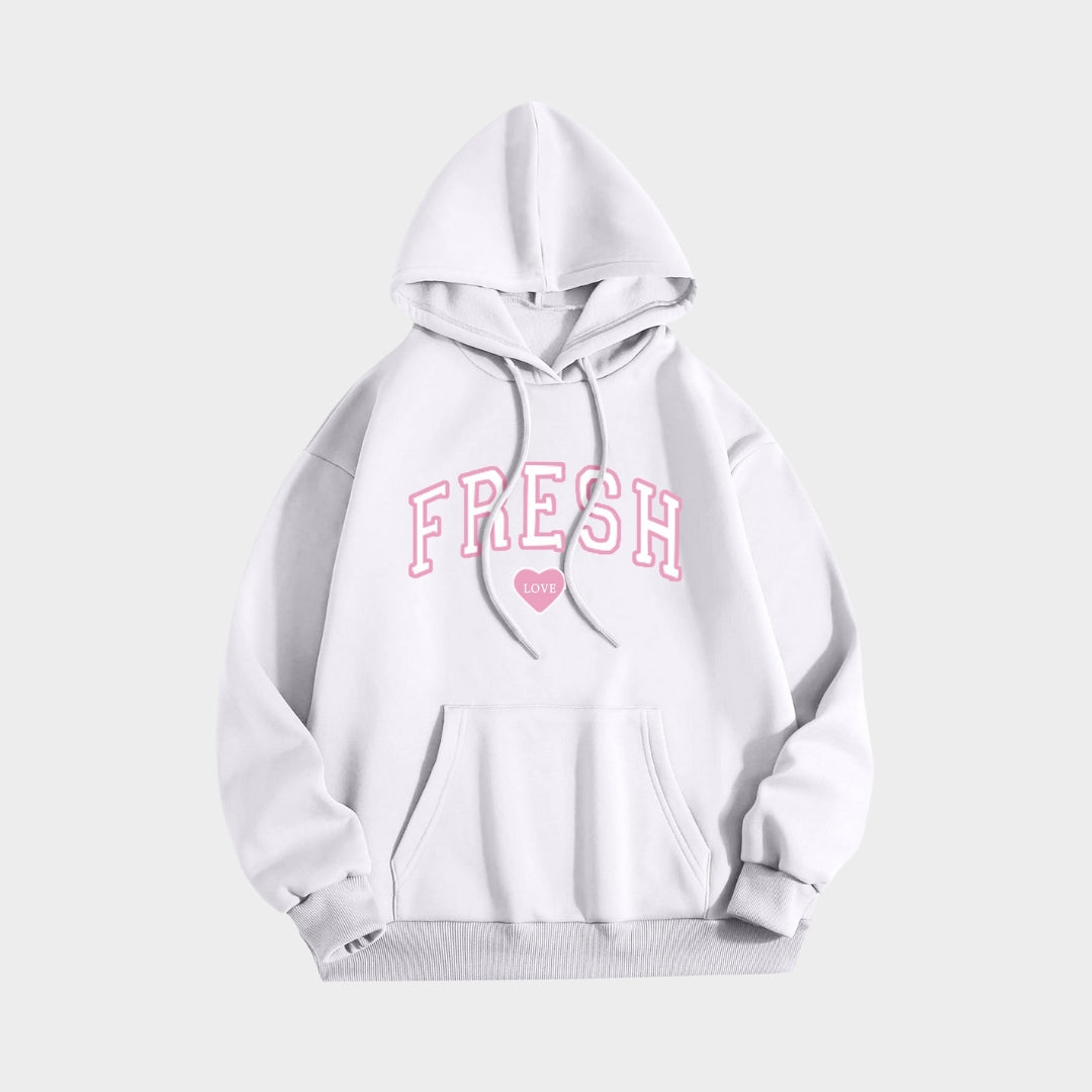 Printed Crew Neck Hoodie - Women’s Long Sleeve Hooded Sweatshirt in Multiple Colors (Black, Beige, Navy, and More)
