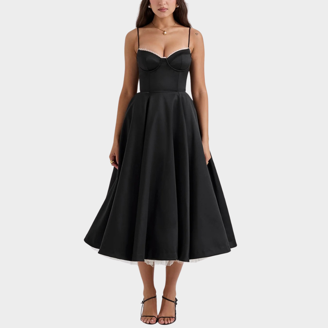 Women’s Puffy Dress – V Neck Sleeveless Design – Suspender Straps – Solid Colour – Elegant Contoured Fit – Multiple Colours