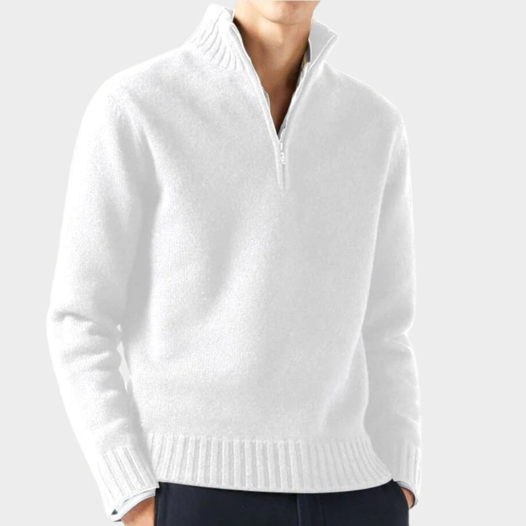Men's Cashmere Zipper Sweater – Fleece Thick Half-Zip Turtleneck, Purple/White/Blue/and More