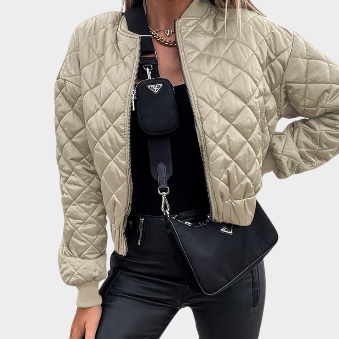Women's Quilted Puffer Jacket – Short MA1 Style – Sequin Angel Wings – Warm & Stylish – Multiple Colours