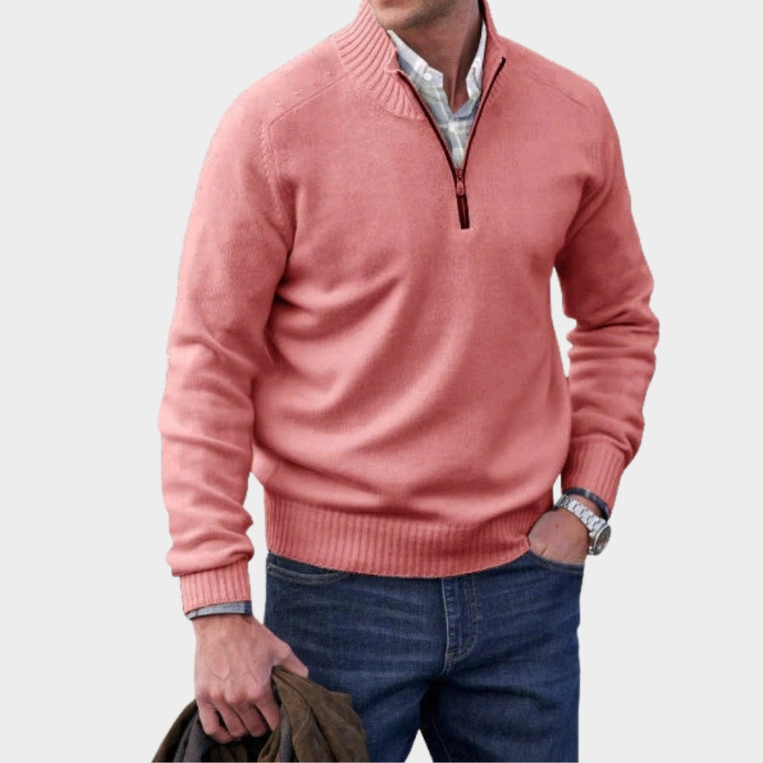Men's Cashmere Zipper Sweater – Fleece Thick Half-Zip Turtleneck, Purple/White/Blue/and More