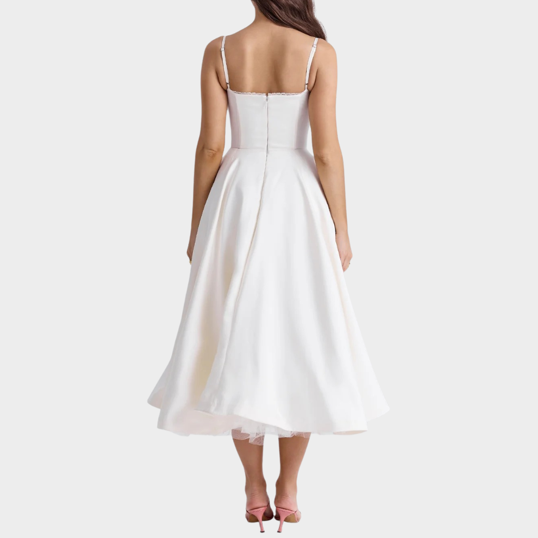 Women’s Puffy Dress – V Neck Sleeveless Design – Suspender Straps – Solid Colour – Elegant Contoured Fit – Multiple Colours