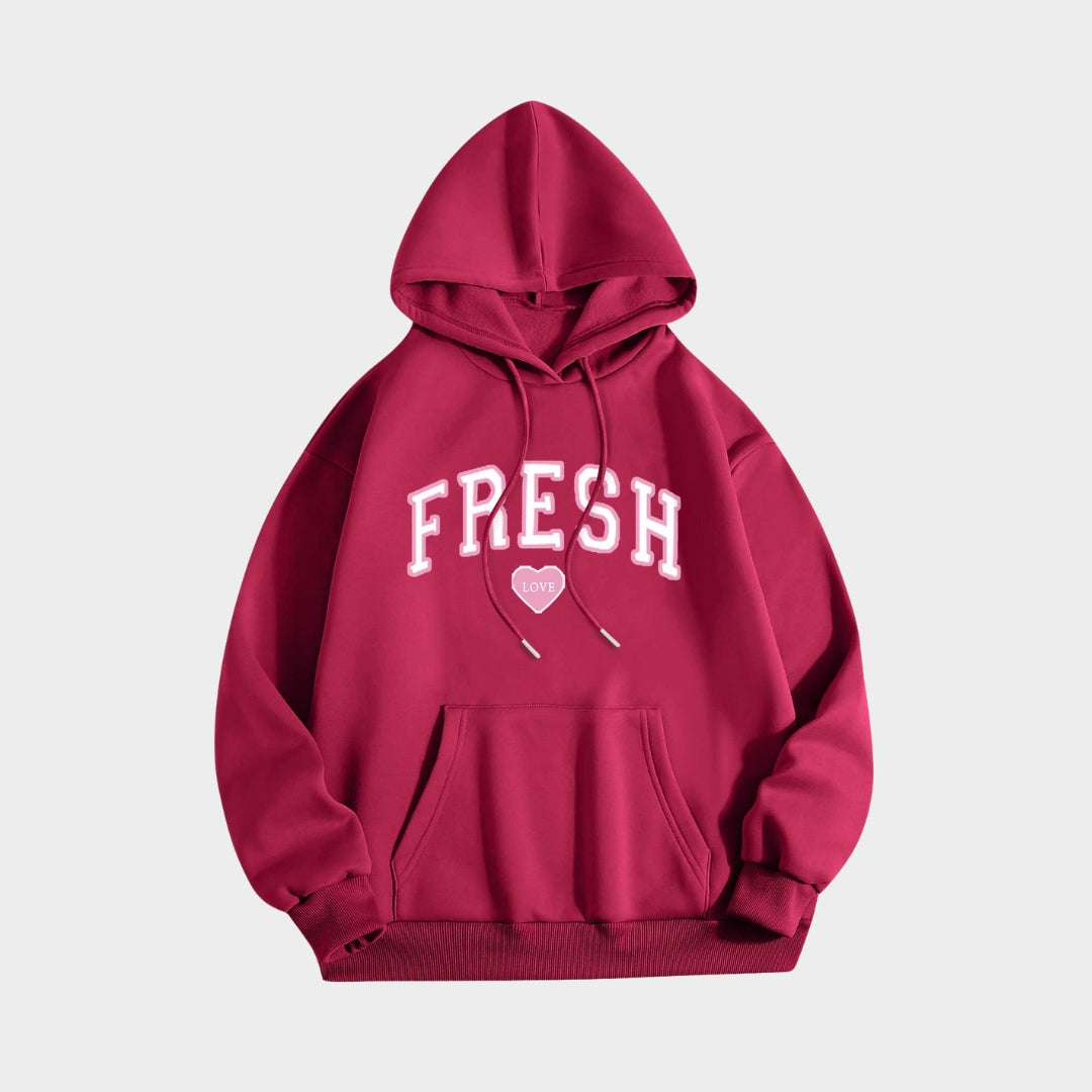 Printed Crew Neck Hoodie - Women’s Long Sleeve Hooded Sweatshirt in Multiple Colors (Black, Beige, Navy, and More)