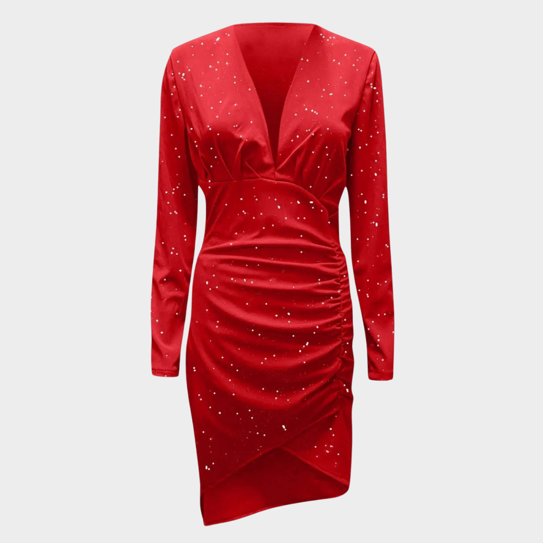 Women's Elegant Wrap Dress – V Neck – Long Sleeve – Ruched Split Midi – Multiple Colours