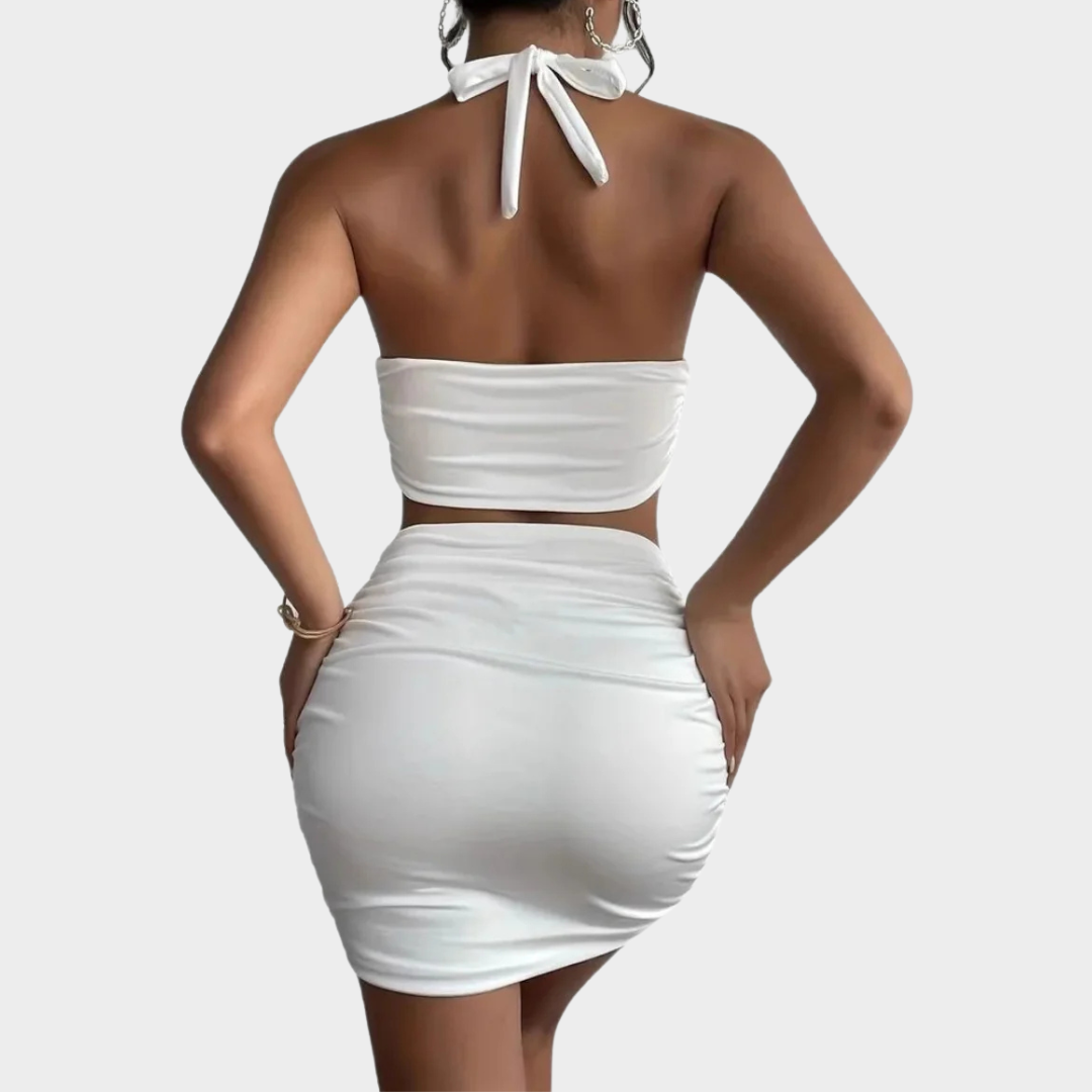 Women’s Tube Top and Skirt Set – Sleeveless Neck Vest and Hip Wrap Skirt – Bodycon Fit – Soft Stretch Fabric – Two-Piece Minimal Style – Multiple Colours
