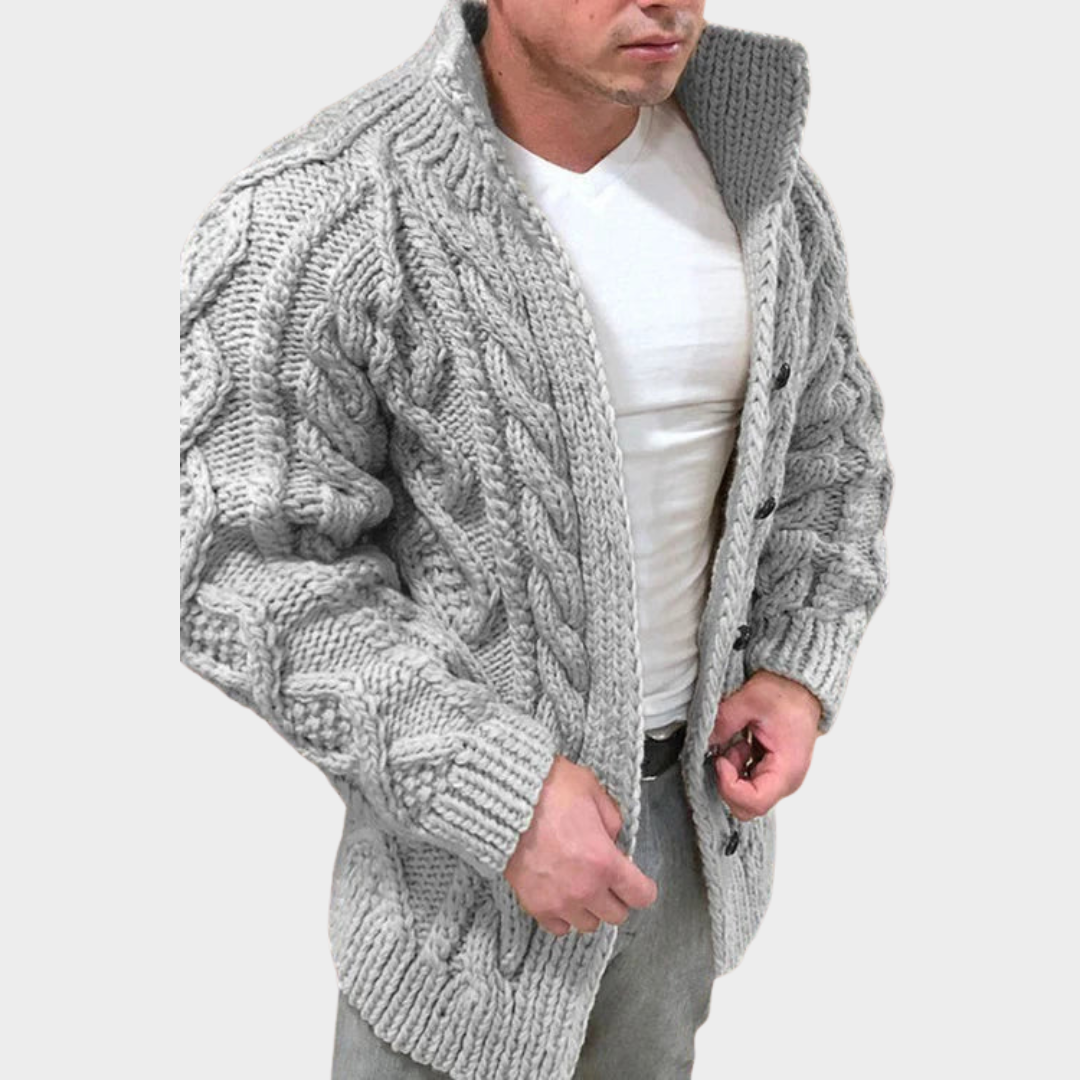 Men's Stand-Up Neck Cardigan – Long Sleeve – Twist Knit – Casual & Stylish – Soft & Warm Sweater – Multiple Colours