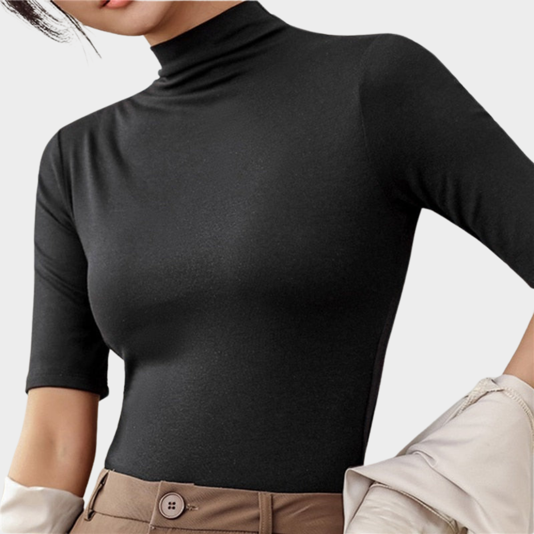 Women's Turtleneck Short Sleeve Top – Cotton Silk – Soft & Breathable – Classic Fit – Multiple Colours