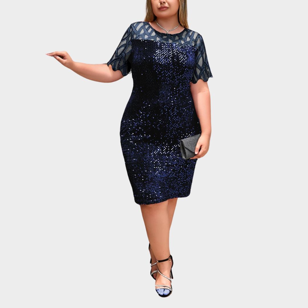 Women's Midi Dress – Elegant Sequin Evening Gown – Round Neck – Short Sleeves – Multiple Colours