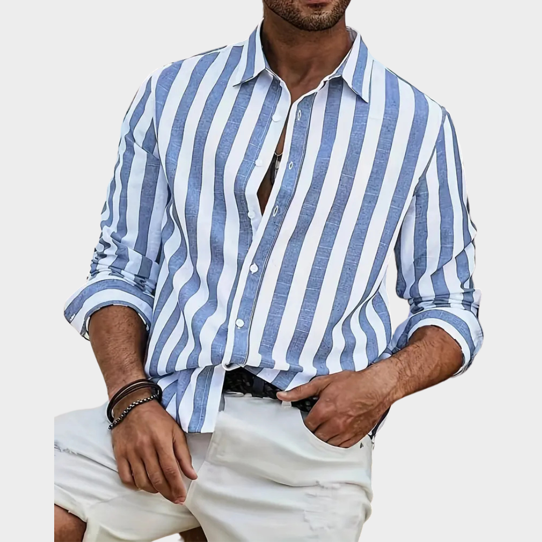 Men’s Striped Cotton Linen Shirt – Long Sleeve – Casual Fit – Button-Up – Lightweight Breathable Fabric – Multiple Colours