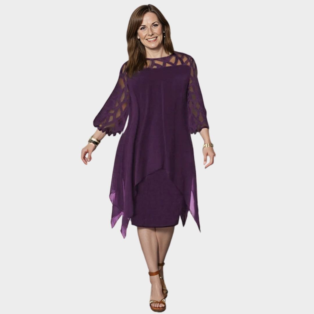 Women's Elegant Midi Evening Dress – Hollow Out Sleeves – O-Neck – Multiple Colours