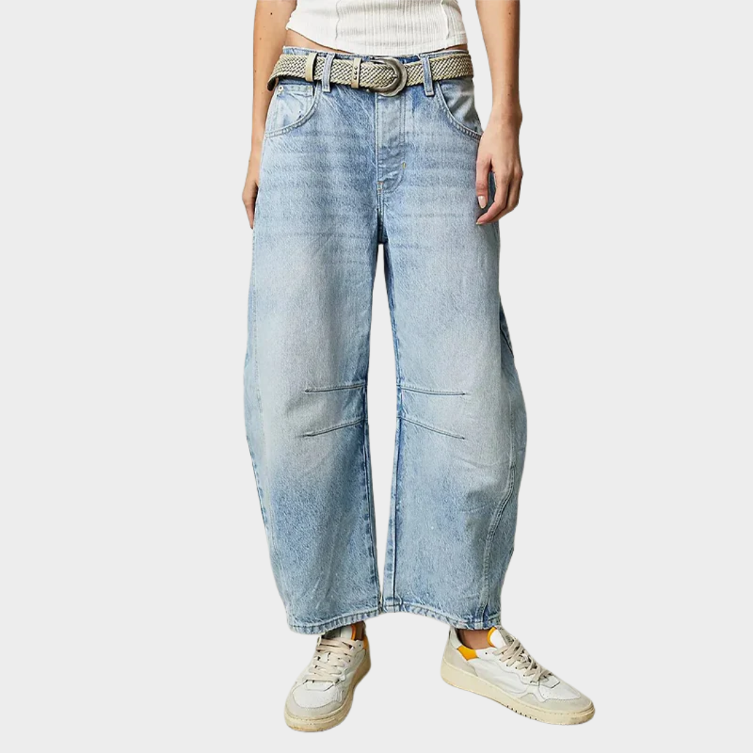 Women’s Wide Leg Jeans – Retro Girlfriend Style with High Hop Pockets – Button Zipper Closure – Comfortable Fit – Multiple Colours