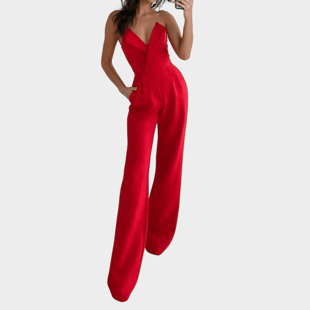 Women’s Sleeveless Off-Shoulder Jumpsuit – High Waist Slim Fit Wide Leg Design – Elegant Solid Style – Lightweight Material – Multiple Colours