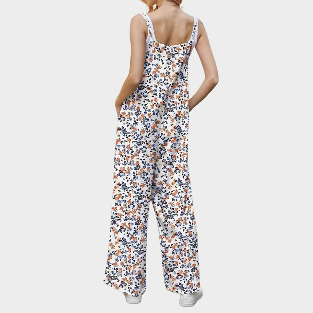 Women’s Floral Suspender Jumpsuit – Adjustable Shoulder Straps – Casual Relaxed Fit – Lightweight Soft Fabric – Printed One-Piece – Yellow
