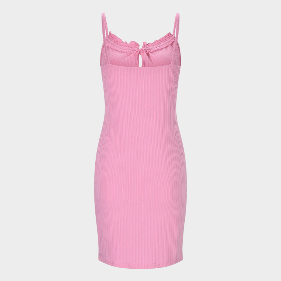 Women's Spaghetti Strap Mini Dress – Ruffled Lace-Up – Bodycon Fit – Multiple Colours