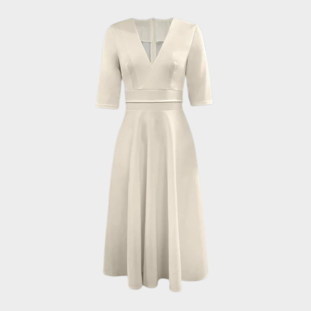 Women's Long V-Neck Slit Dress – Short Sleeve – Solid Colour – Elegant Fit – Lightweight Soft Fabric – Multiple Colours