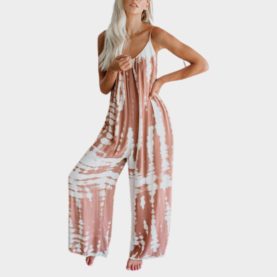 Women's Tie Dye Jumpsuit – Wide Leg V-Neck Backless Sling Romper – Loose Fit – Multiple Colours