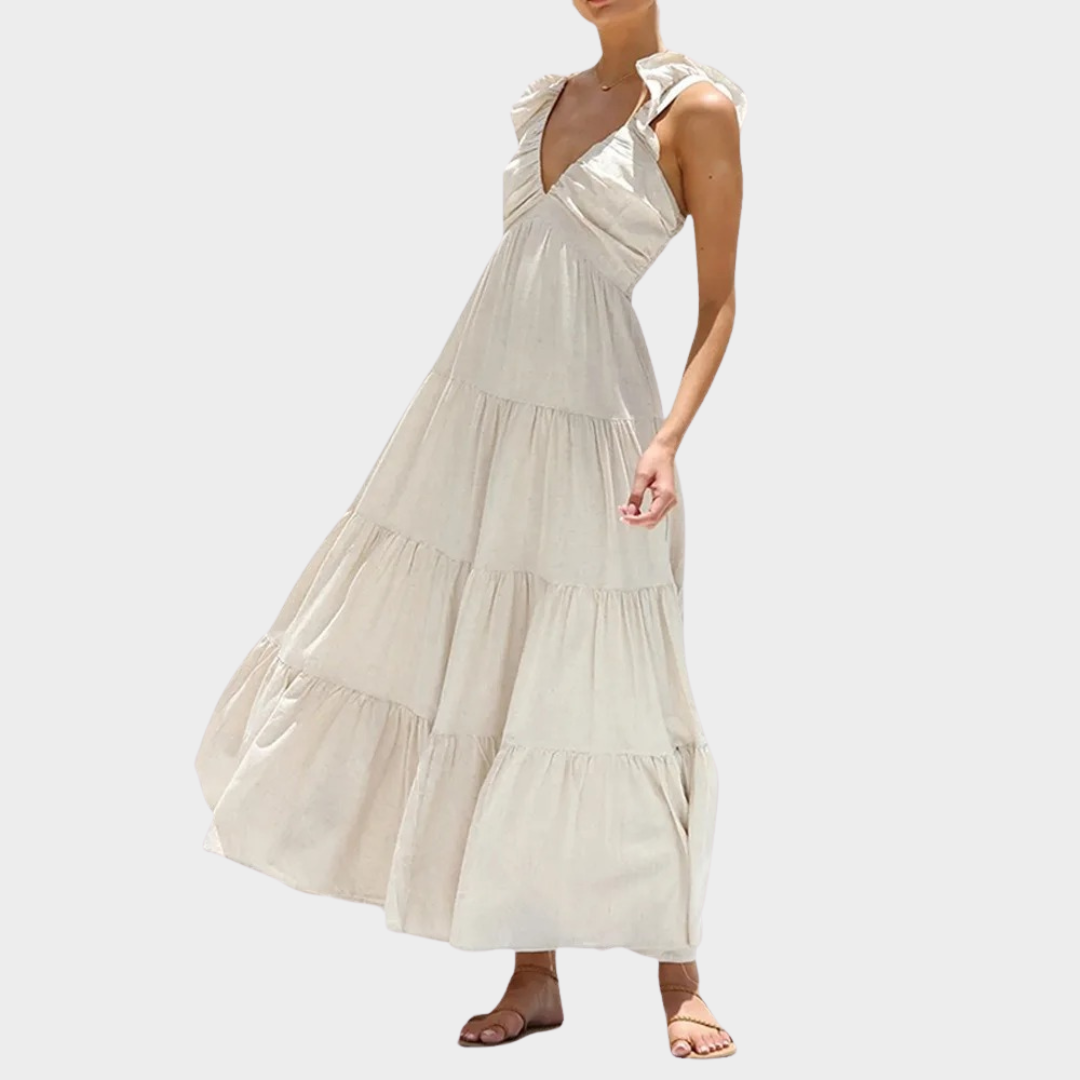 Women Cotton Maxi Dress – Sleeveless V-Neck A-Line Holiday Sundress Lightweight Fit – Multiple Colours