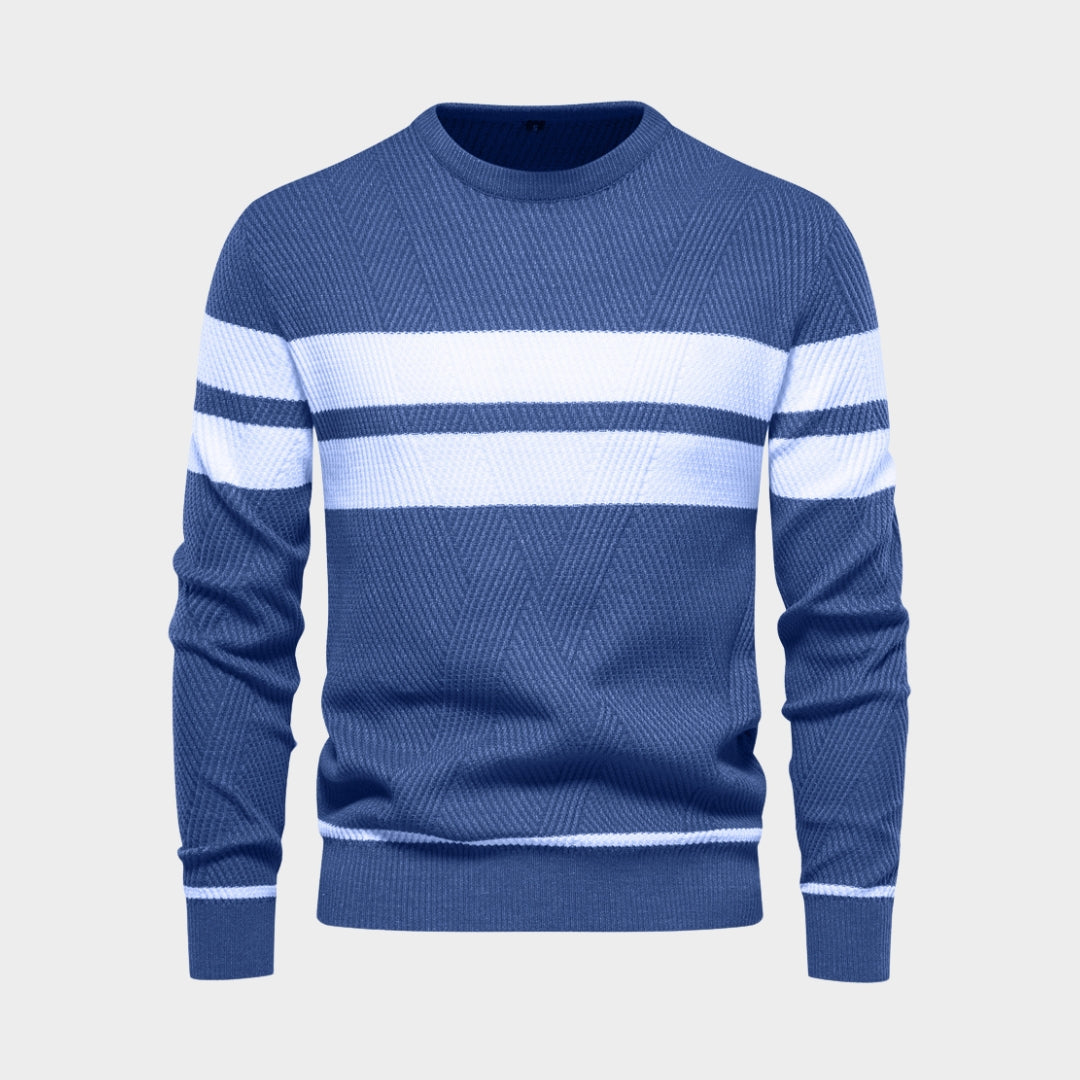 Men's Patchwork O-Neck Sweater – Slim Fit Casual Long Sleeve Warm Knit (Black, Army Green, and More)