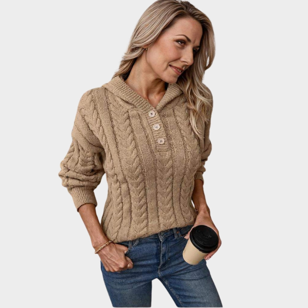 Women’s Hooded Turtleneck Sweater – Thick Cashmere Pullover, Khaki, Pink