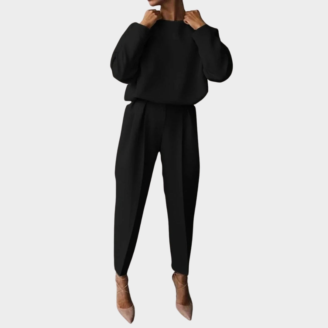 Women's Two-Piece Set - Loose Long-Sleeve Top & High-Waisted Trousers - Chic & Comfortable - Multiple Colours