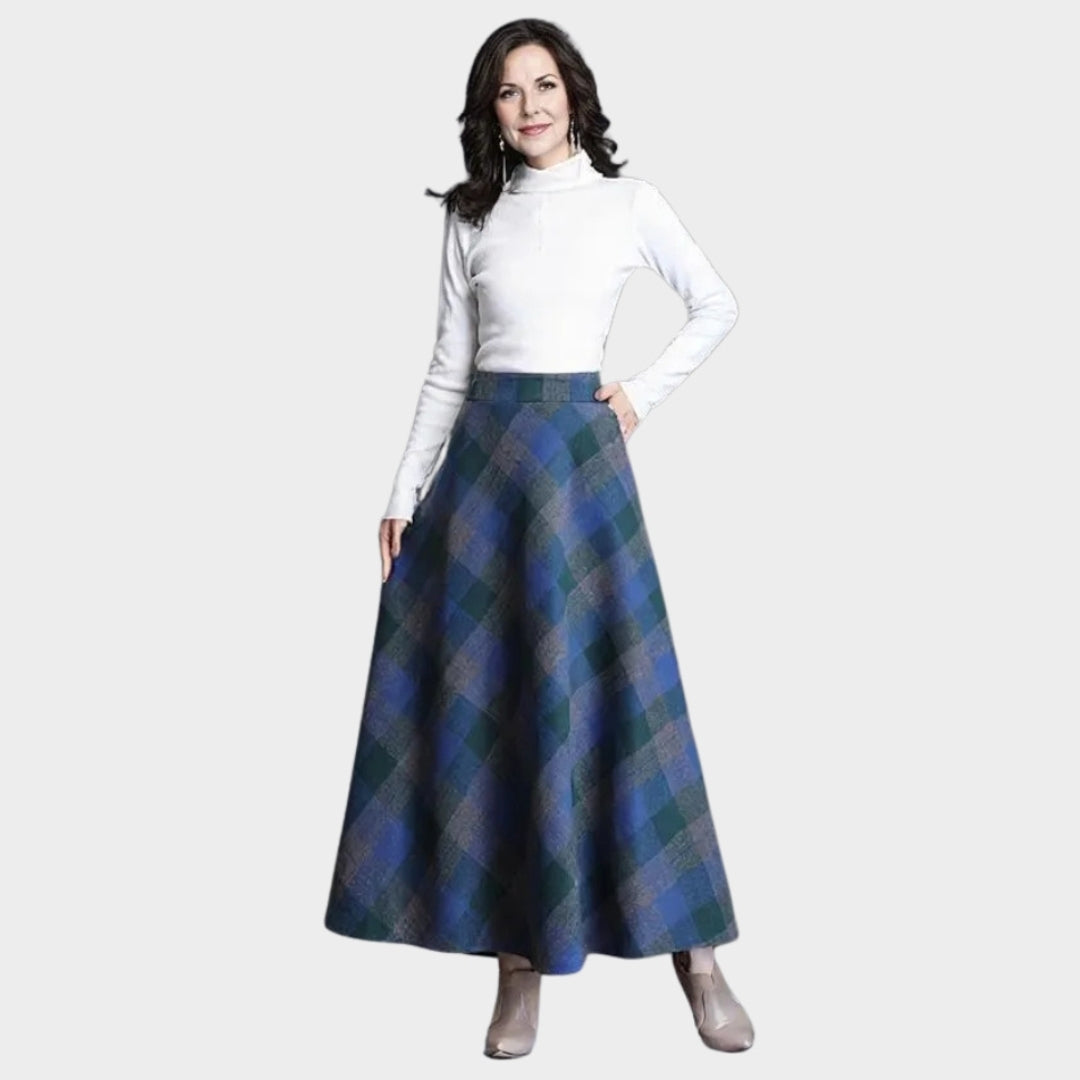 Women’s Plaid Wool Skirt - High Waist, Thick Warm Elegant Winter Skirt, Red, Blue, and More