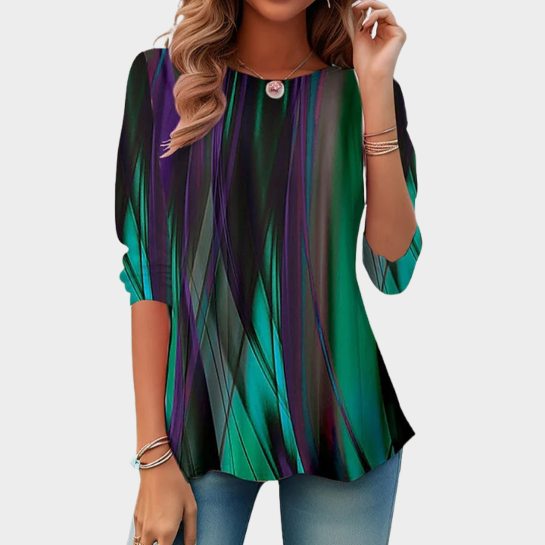 Women's Gradient Long Sleeve Blouse – Round Neck Casual Fit – Lightweight Cotton-Polyester – Multicolour
