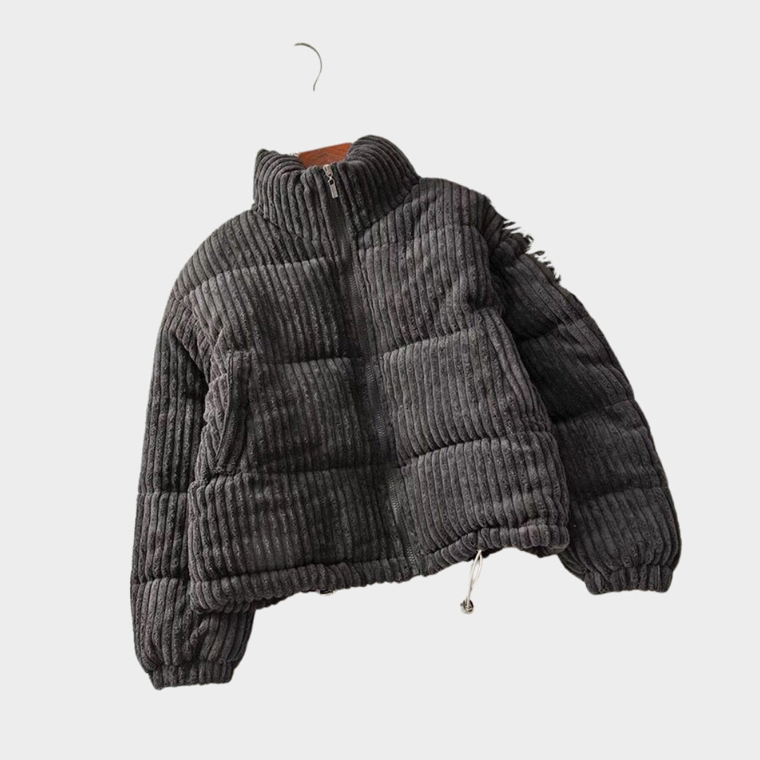 Women’s Corduroy Cotton Jacket - Short Loose-Fit Winter Coat, Fashionable Outerwear, Black, Ivory, Pink