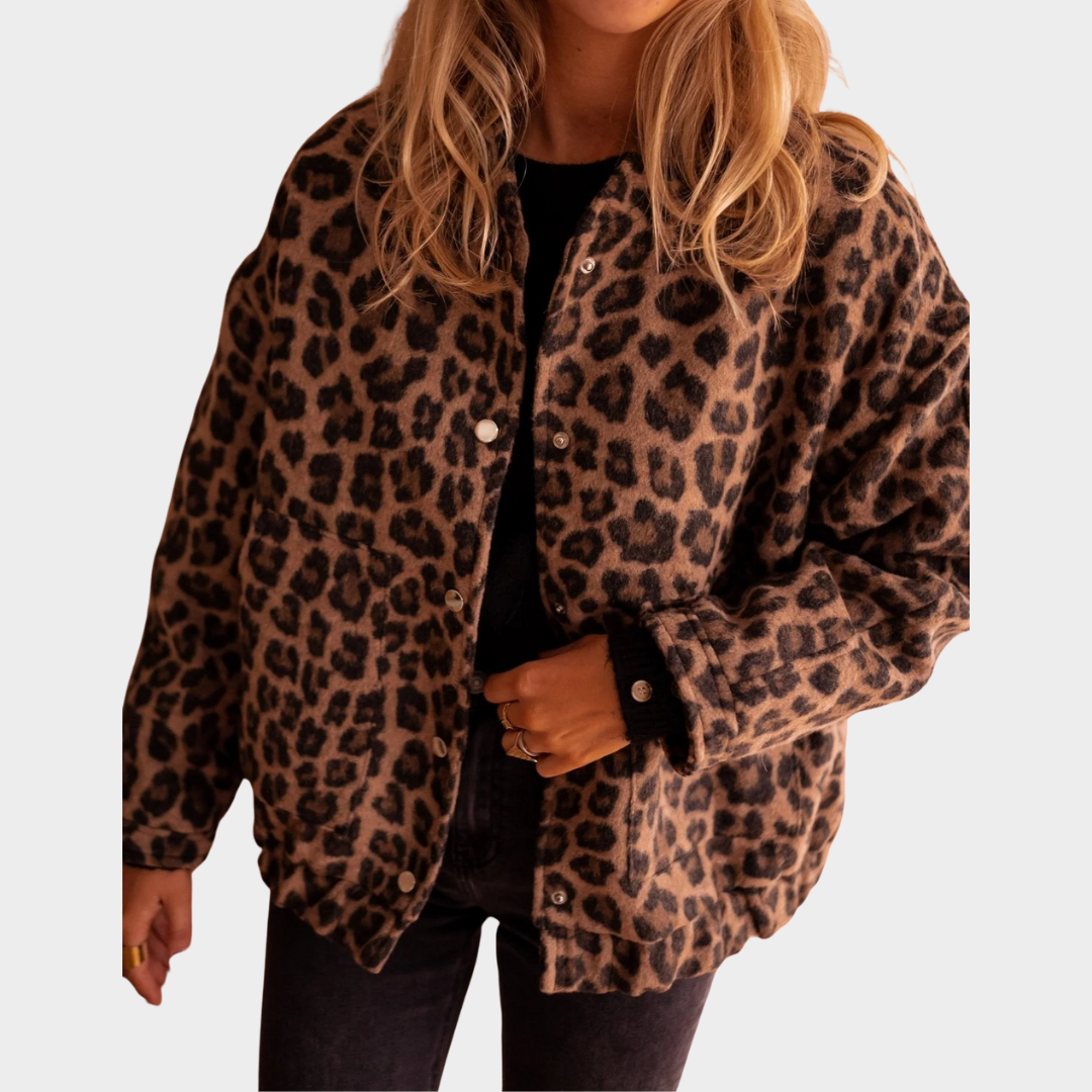 Women’s Trendy Print Jacket – Lightweight Fashion Outerwear with Versatile Fit – Leopard