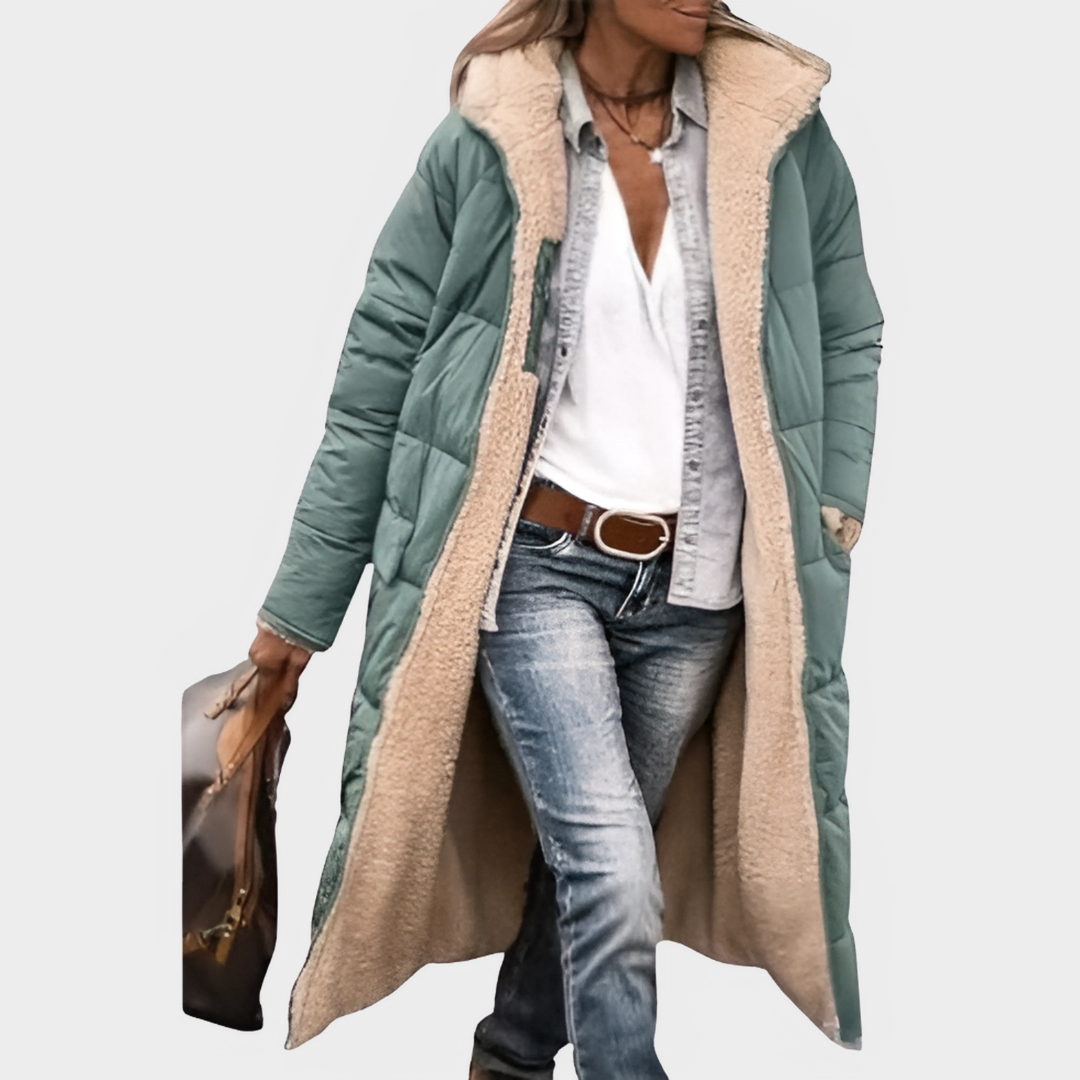 Women’s Hooded Puffer Jacket – Reversible Sherpa Fleece – Warm & Lightweight – Multiple Colours