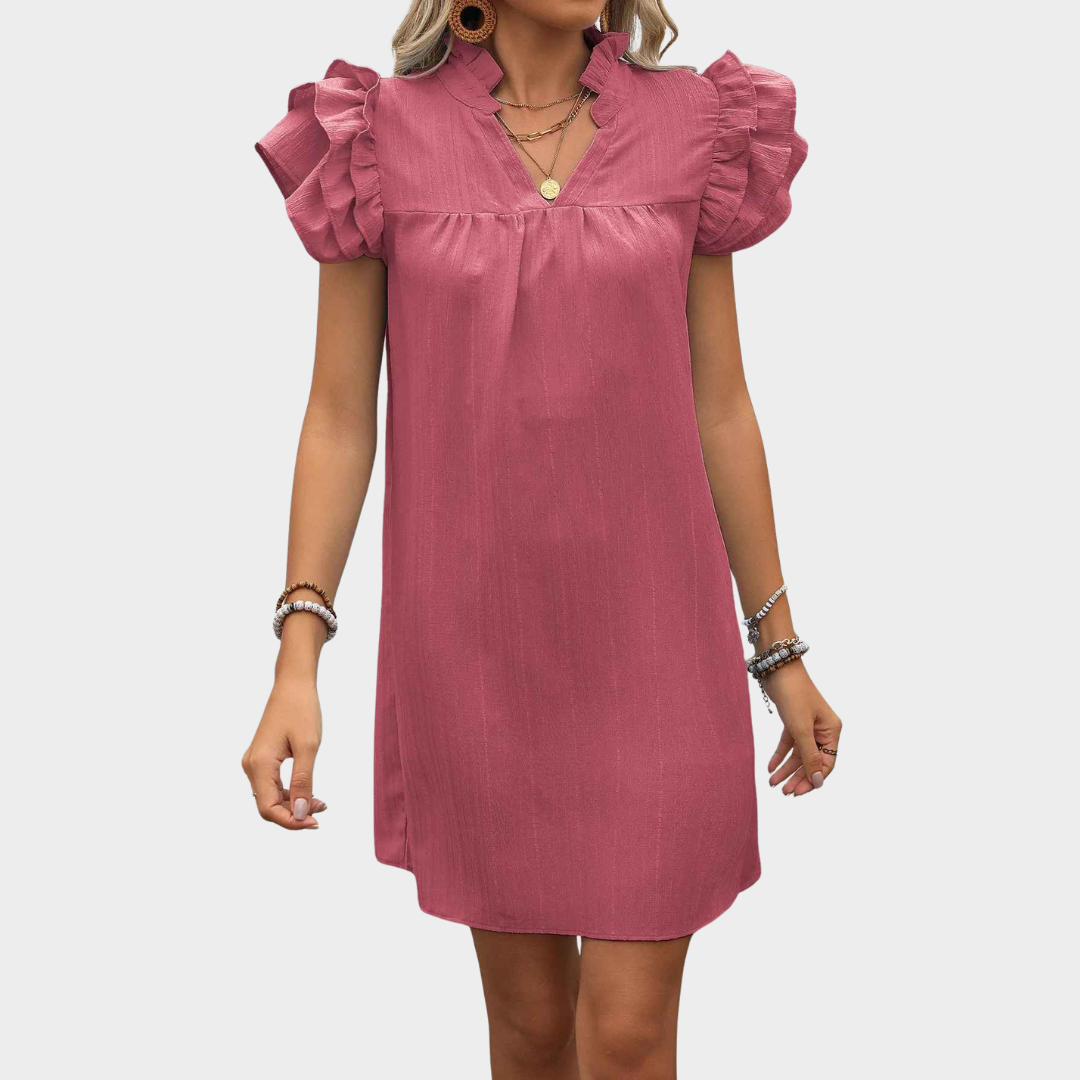 Women's Elegant V-Neck Short Sleeve Dress – Splicing Design with Comfortable Fit – Multiple Colours