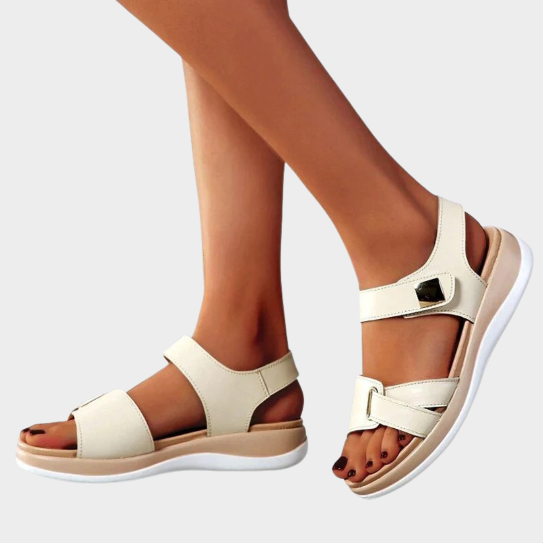 Women Comfort Fit Leather Sandals – Soft Flats – Hook and Loop Closure – Lightweight – Multiple Colours