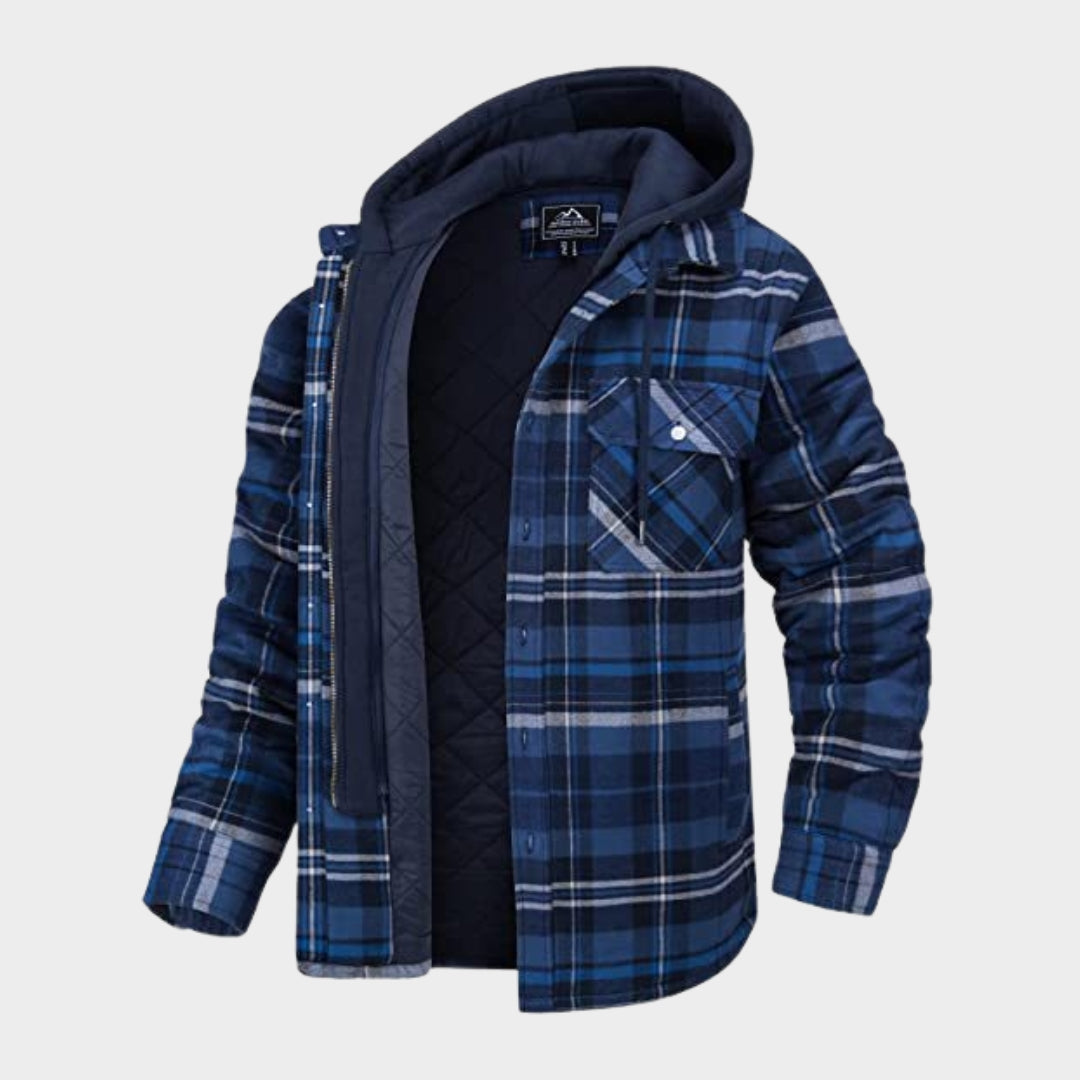 Men - Hooded Plaid Jacket - Quilted Lined - Windproof - Fleece Cotton - Multiple Colours