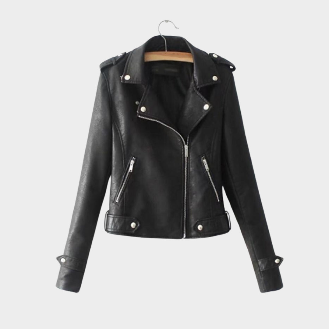 Women’s PU Leather Jacket – Slim Fit Zipper Coat, Faux Leather Outerwear (Light Blue, Black, and More)