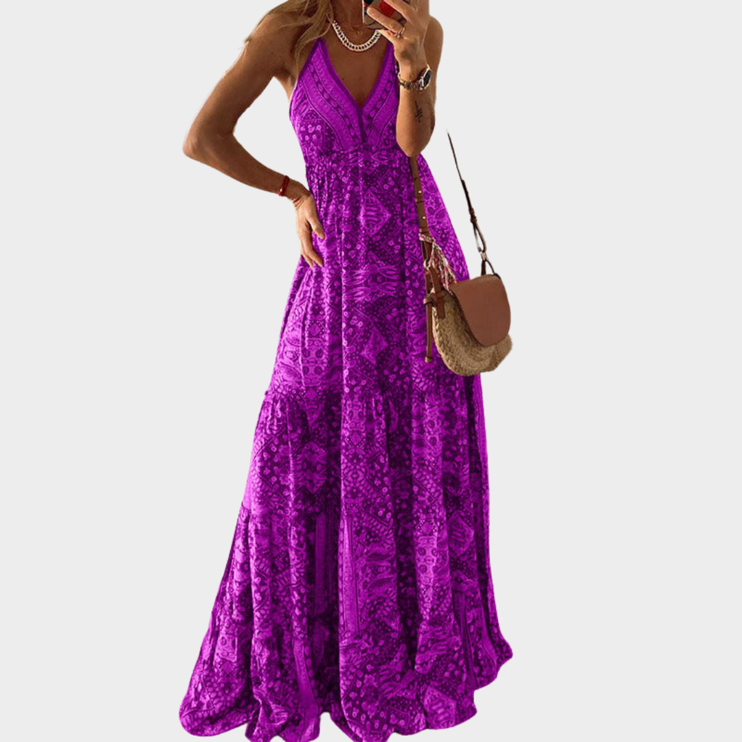 Women's Spaghetti Strap Maxi Dress – Bohemian Style – Vintage Printed – Multiple Colours